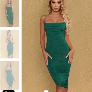 Oh Polly Cowl Neck Ruched Midi Dress Green, sz 6